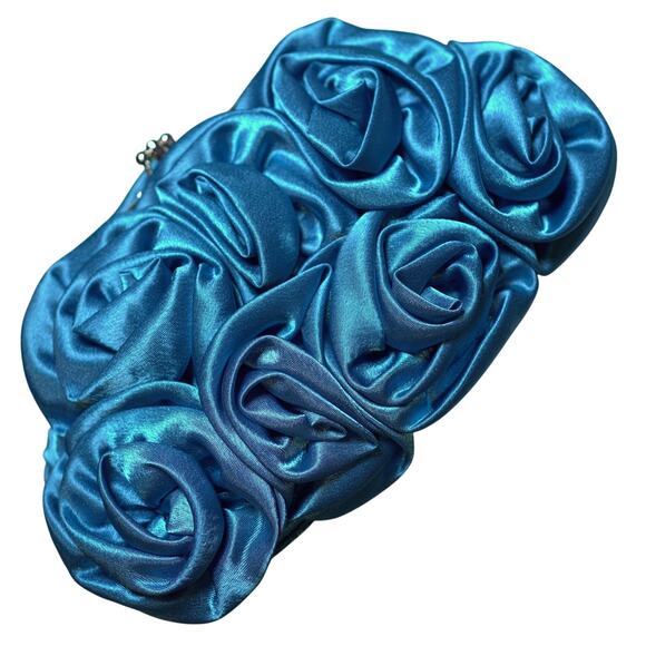 Rose 3D Evening Clutch Electric Blue Cottagecore Wedding Guest NWT - Picture 5 of 12